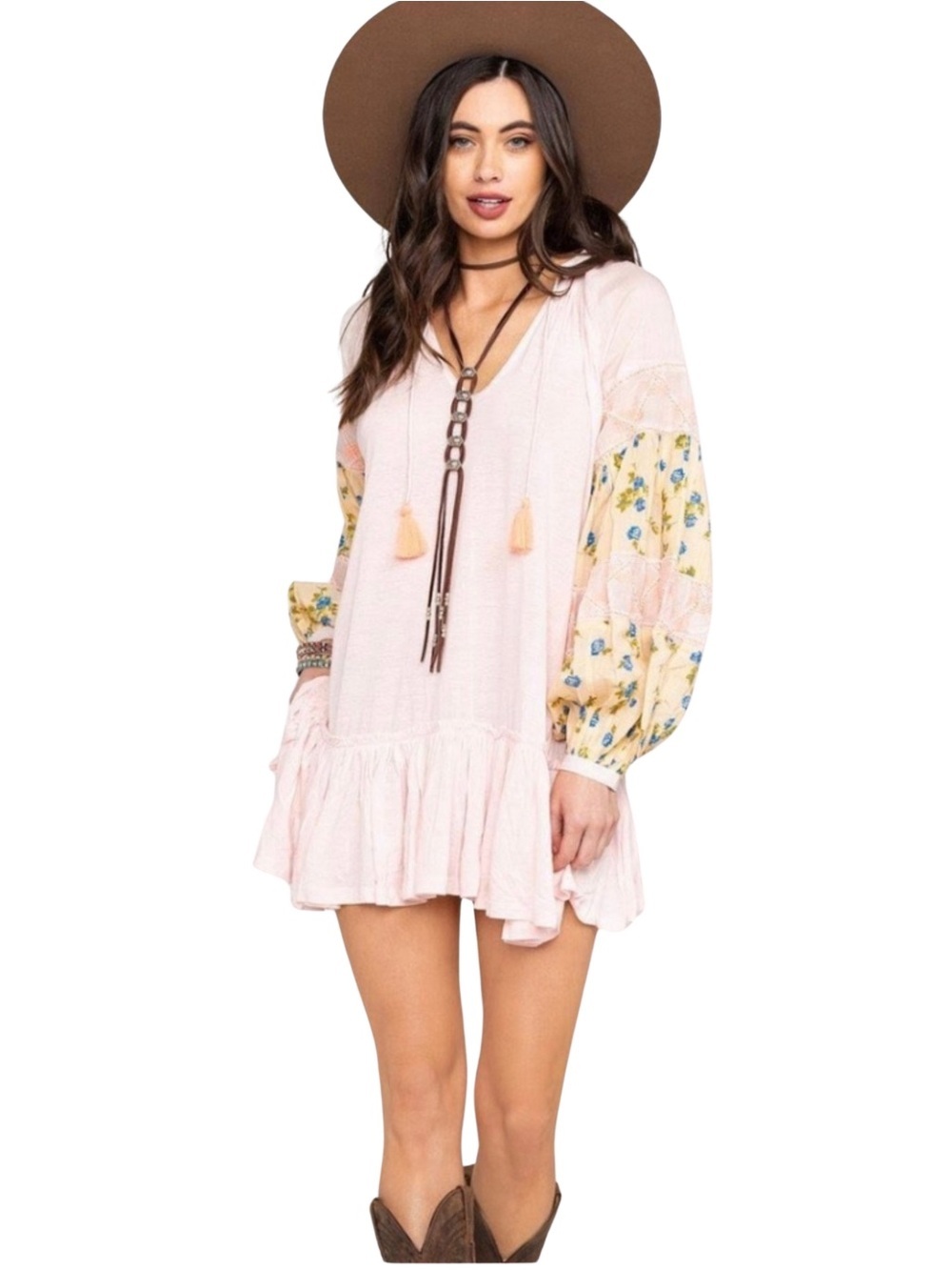 Free People Womens Mix It Up Floral Boho Top or Mini Dress Embroidered Beaded M